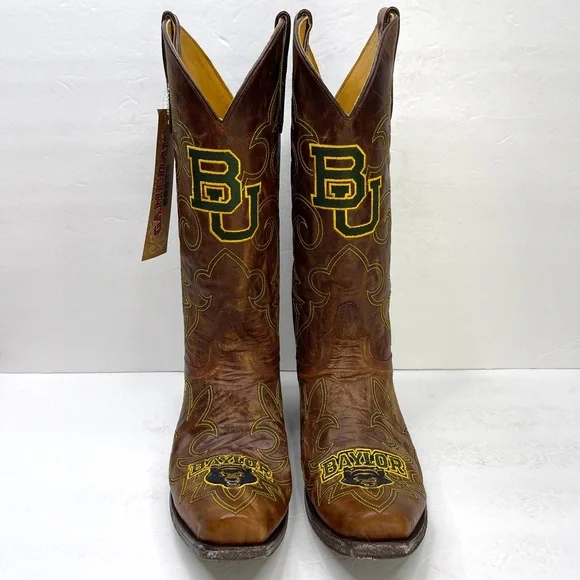 GAMEDAY BOOTS Baylor University Bears Embroidered Cowboy Boots NEW Size 10 Brown